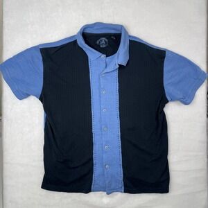 Nat Nast Button Up Shirt Large Blue Black Silk Blend Retro Bowling Mens